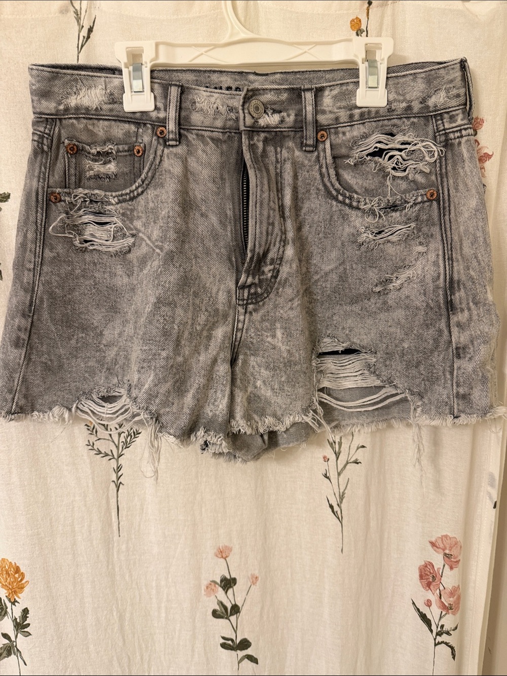 American Eagle Outfitters Distressed Grey Acid-Wash Jean Shorts